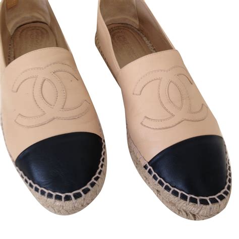 chanel beige leather espadrilles